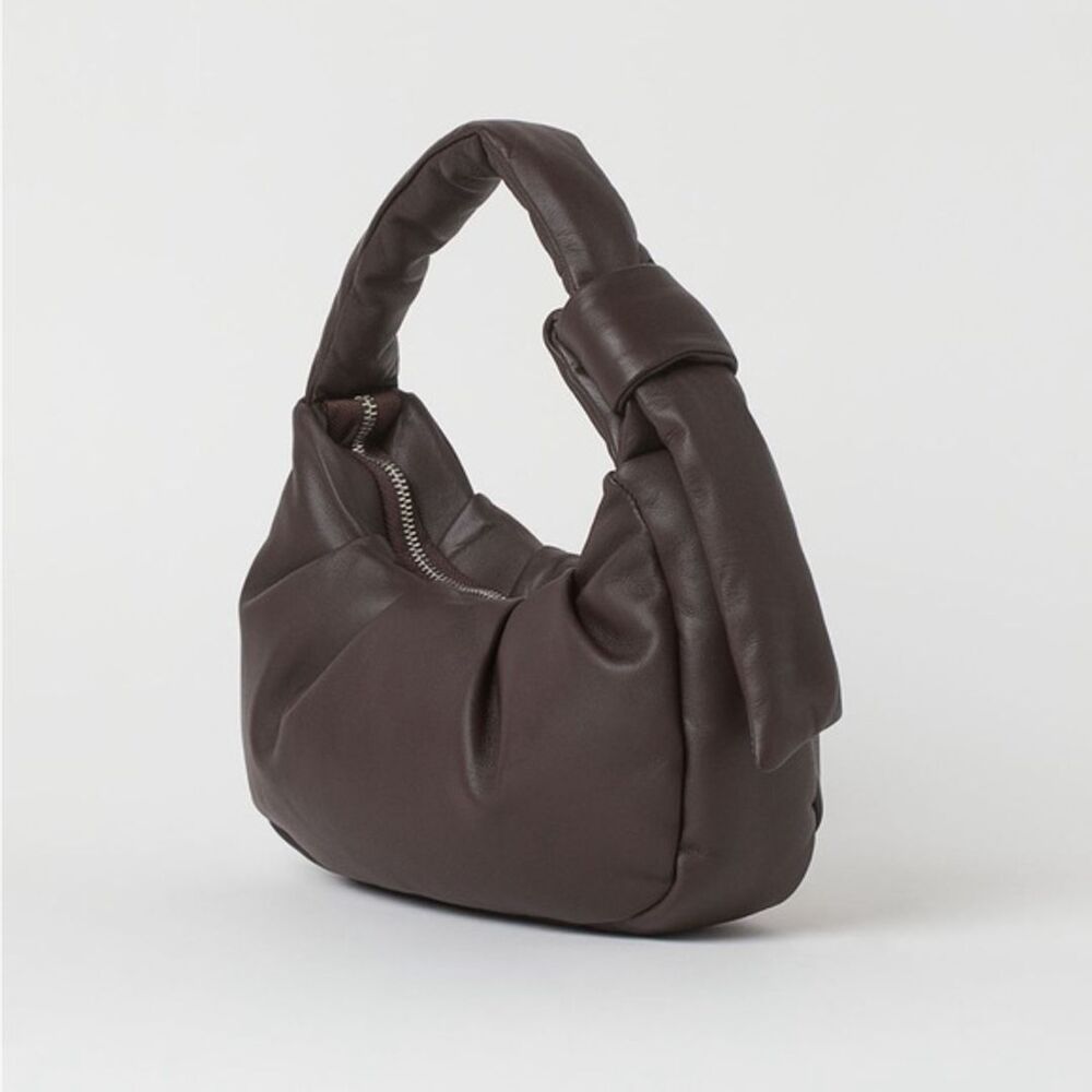 H&M Premium Leather Chocolate Brown Puffer Bag - Picture 2 of 10